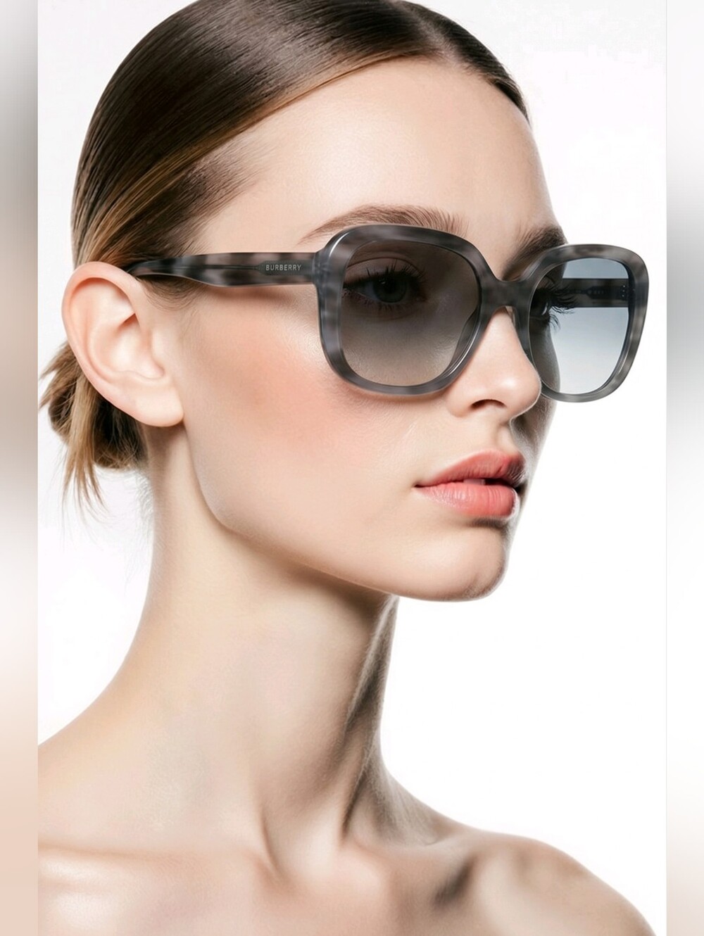 BURBERRY Oversized Gray Acetate Sunglasses | Made in Italy | Case Included